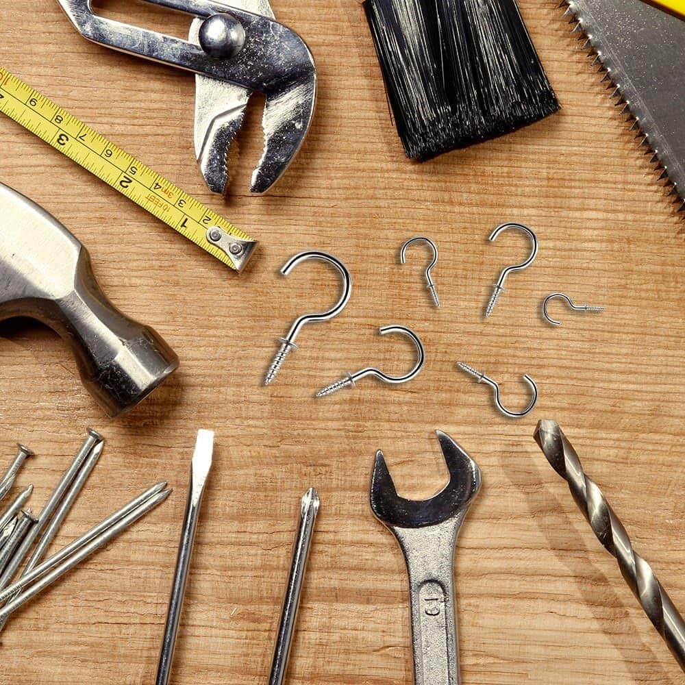 150-Pieces Nickle Plated Screw-in Ceiling Cups Hooks & Square Bend Hooks Assortment Set Kit for Hanging 6