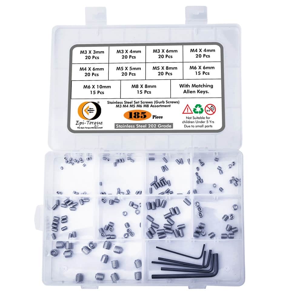 185 Pcs 10 Sizes Stainless Steel Socket Set Grub Screws Assortment Pack 2