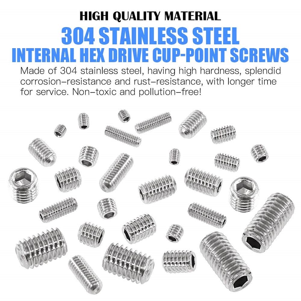 185 Pcs 10 Sizes Stainless Steel Socket Set Grub Screws Assortment Pack 3