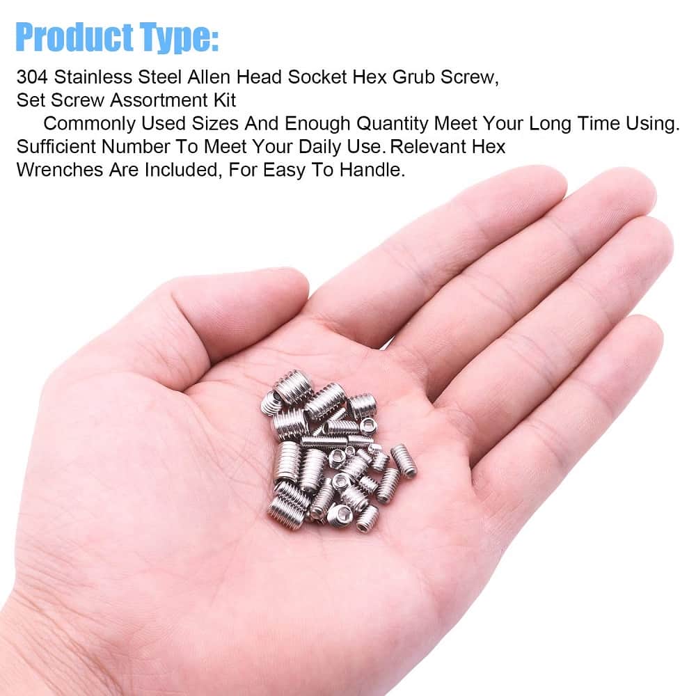 185 Pcs 10 Sizes Stainless Steel Socket Set Grub Screws Assortment Pack 6