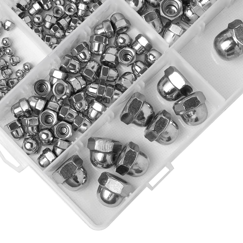 202 Stainless Steel Serrated Metric Acorn Cap Nuts Hex Dome Cap Assortment Kit, 7 Sizes – M3 M4 M5 M6 M8 M10 M12 2