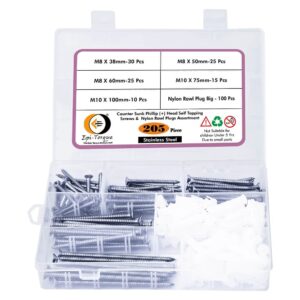 205 Pcs Stainless Steel CSK Phillip Plus Head Screws Different sizes With Matching Rawl Plugs Assortment Pack