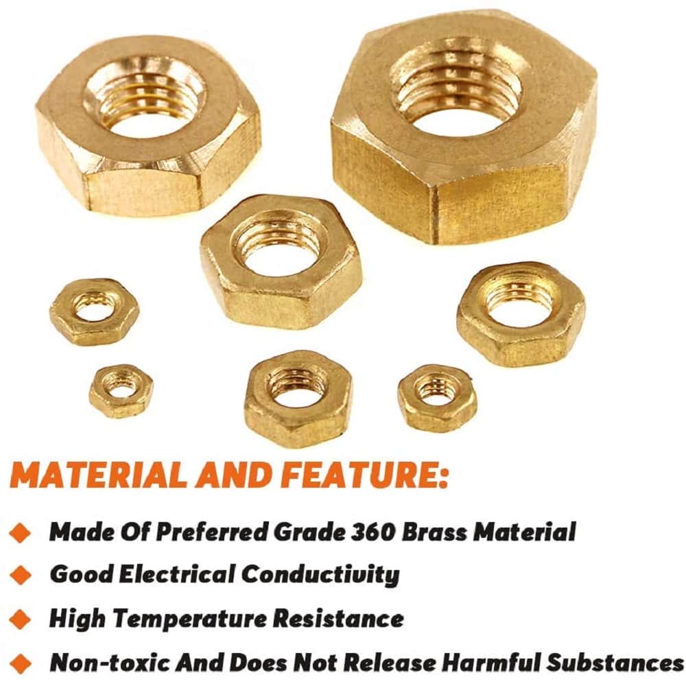 208 Pcs Brass Hex Nuts M3-M12 Assortment Pack 3
