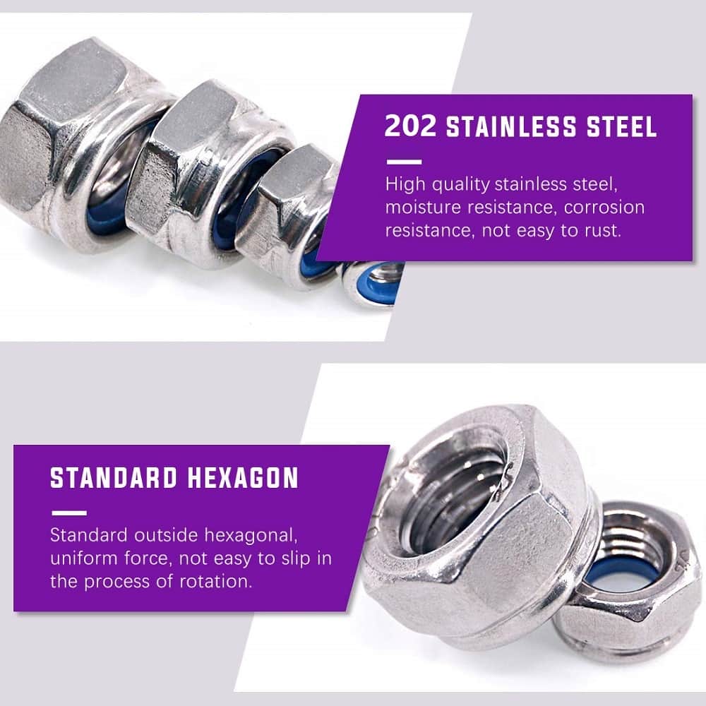 211 Pcs Stainless Steel Hex Nylock Nut M3-M12 Assortment Pack 5