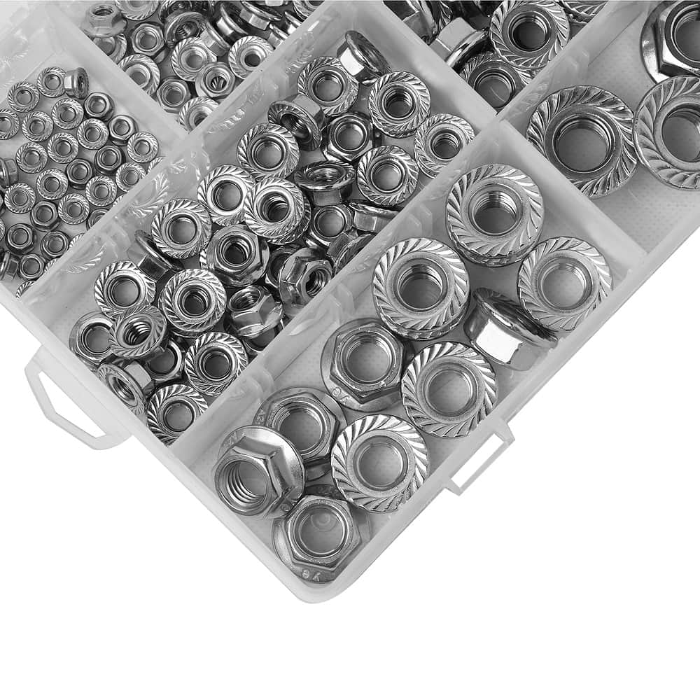 212 Pcs Stainless Steel Serrated Hex Flange Nuts Flange Metric Hex Lock Nuts Assortment Kit (M3 M4 M5 M6 M8 M10 M12) 3