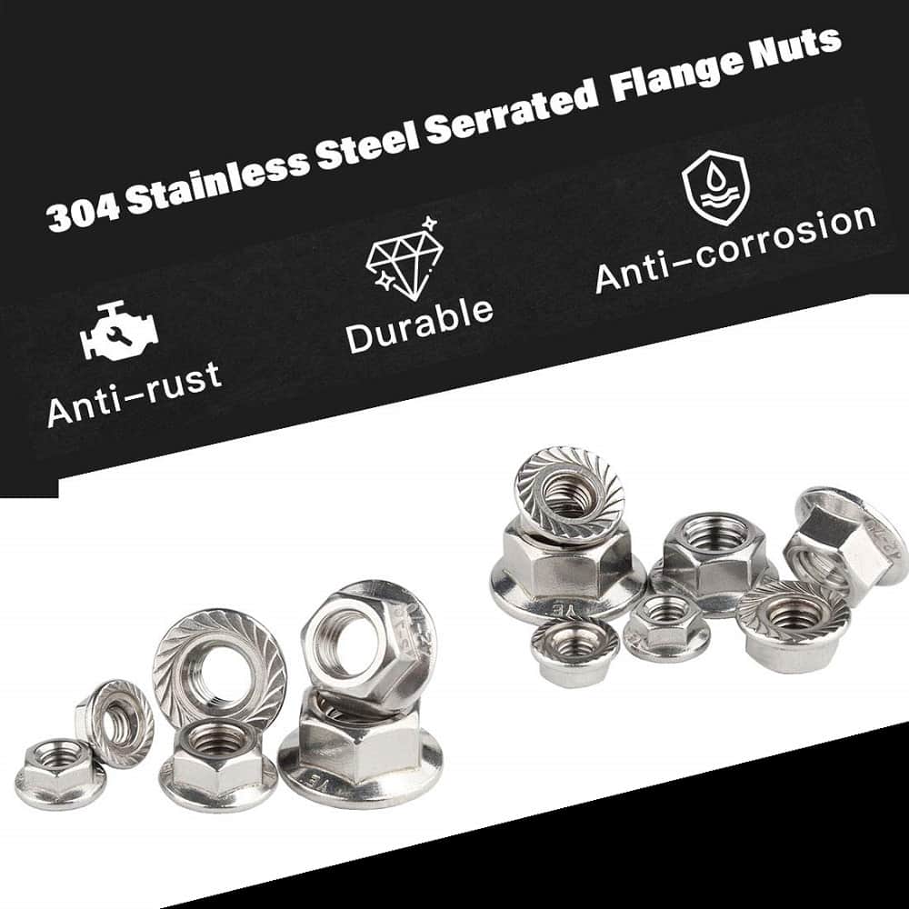 212 Pcs Stainless Steel Serrated Hex Flange Nuts Flange Metric Hex Lock Nuts Assortment Kit (M3 M4 M5 M6 M8 M10 M12) 5