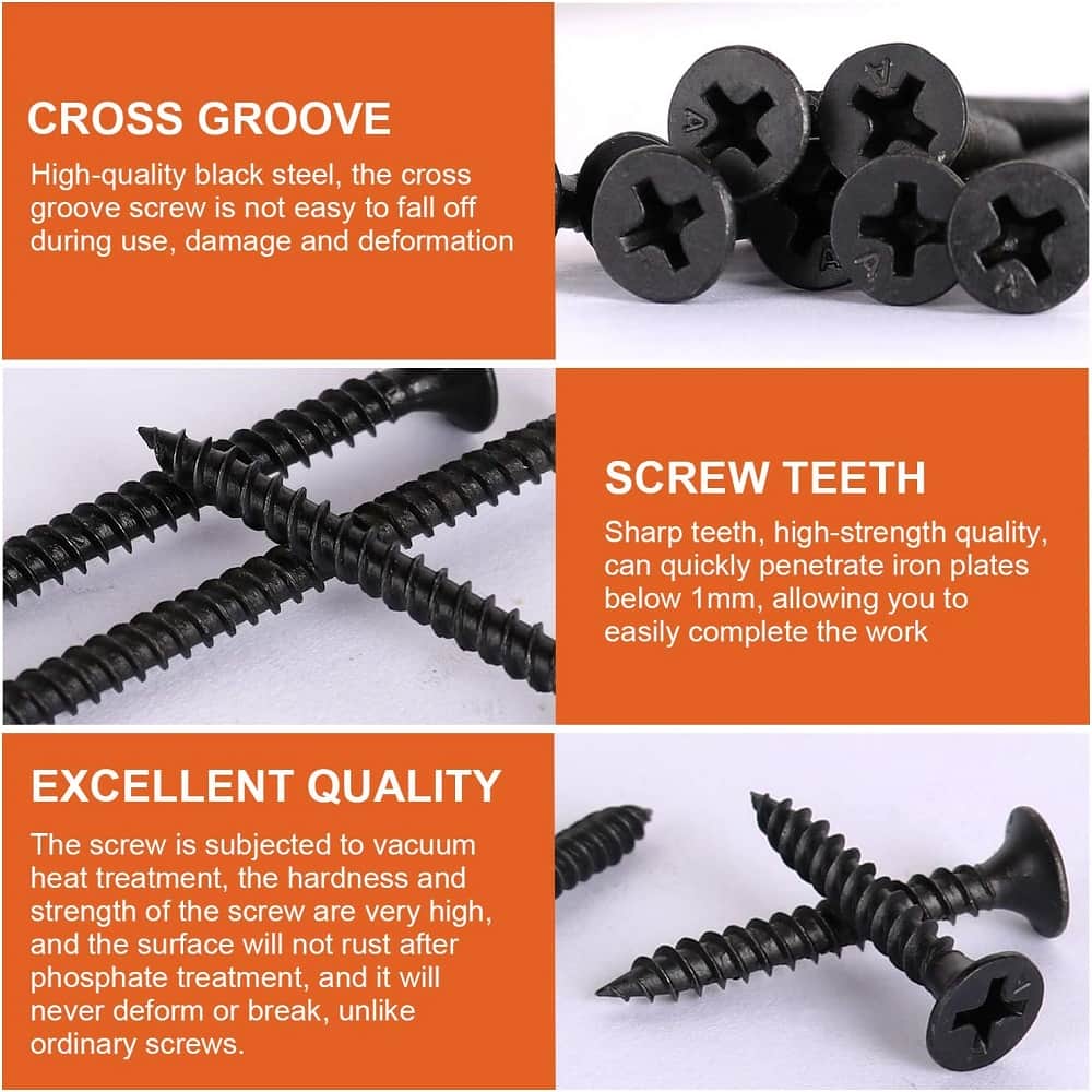 221 Pcs 6 Sizes Black Drywall Gypsum Screw 3.5MM #6 With Screw Driver Bit Assortment Pack 8