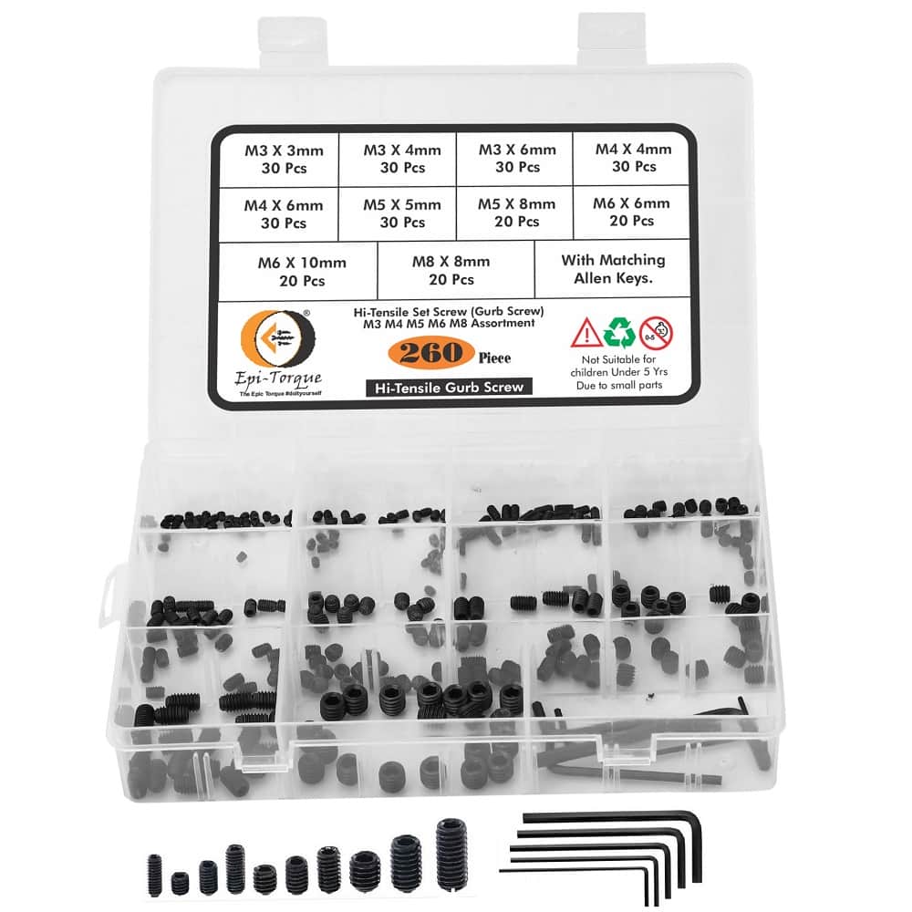 260 Pcs 10 Sizes Hi Tensile Socket Set Grub Screws Assortment Pack 1