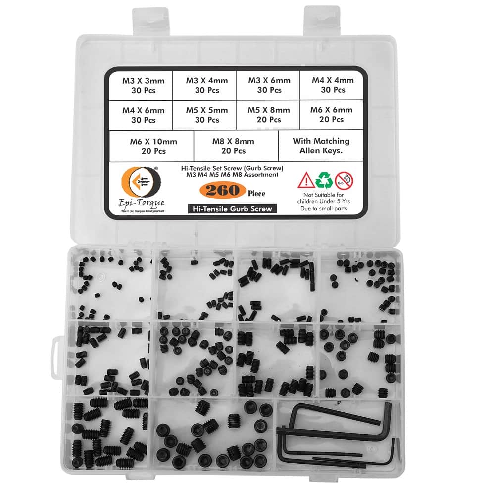 260 Pcs 10 Sizes Hi Tensile Socket Set Grub Screws Assortment Pack 2