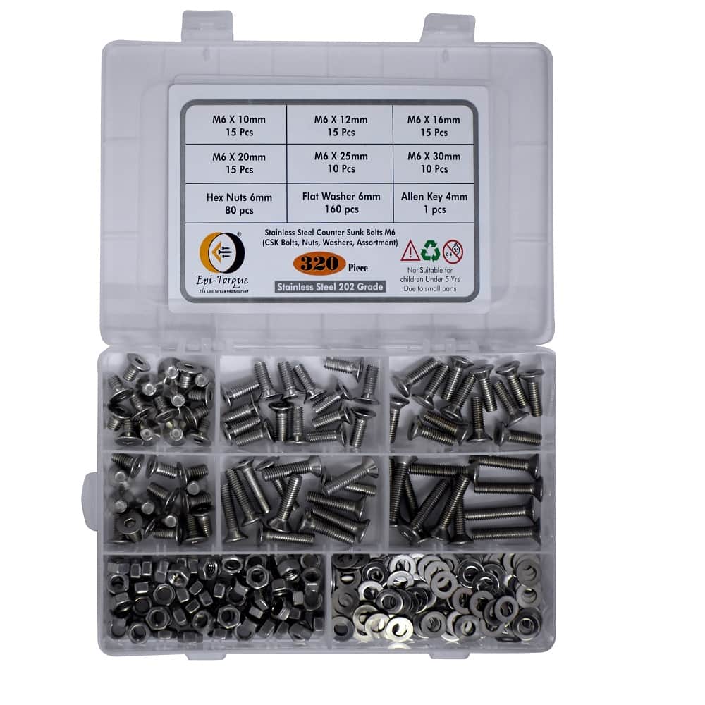 320 Pcs M6 Dia Stainless Steel Counter Sunk Bolts Assortment Pack 1