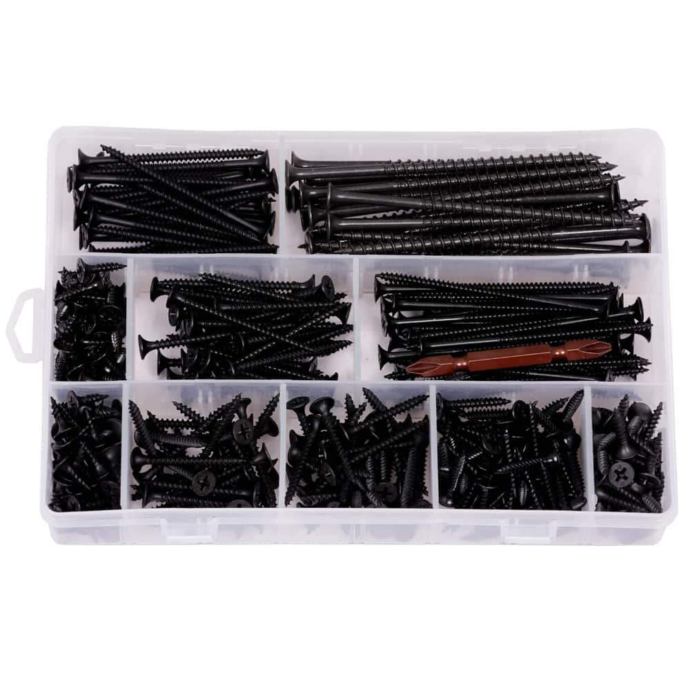 346 Pcs 10 Sizes Black Drywall Gypsum Screw 3.5MM #6 With Screw Driver Bit Assortment Pack 3