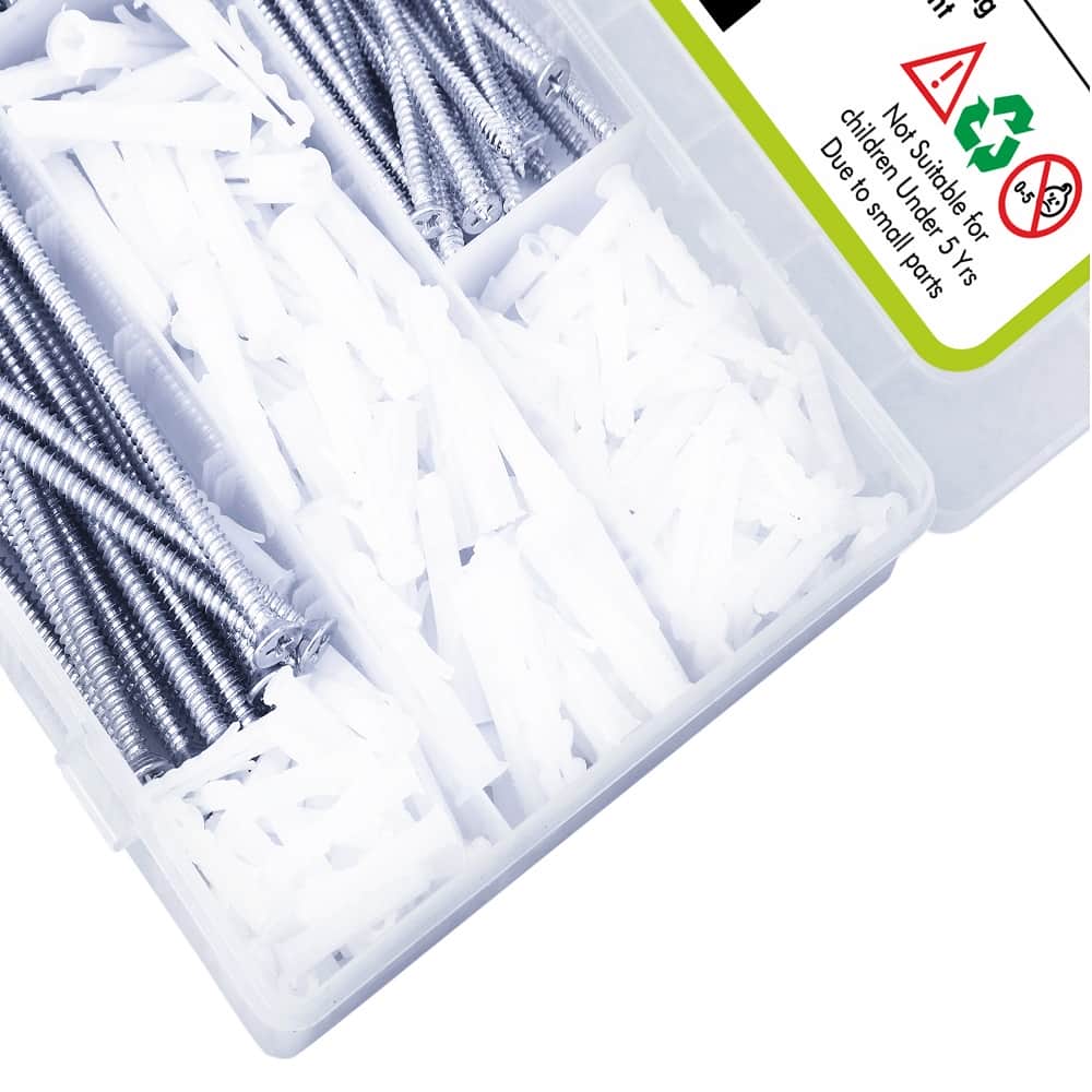355 Pcs Zinc Plated Counter Sunk Phillip Head Screws & Plastic Rawl Plug Assortment 3
