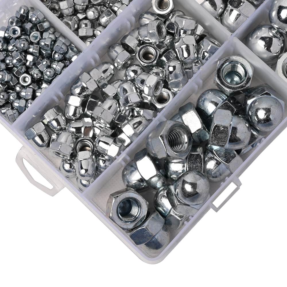 375 Zinc Plated Metric Acorn Cap Nuts Hex Dome Cap Assortment Kit, 7 Sizes – M3 M4 M5 M6 M8 M10 M12 3