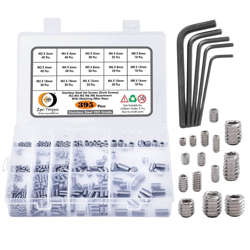 395 Pcs 15 Sizes Stainless Steel Socket Set Grub Screws Assortment Pack 1
