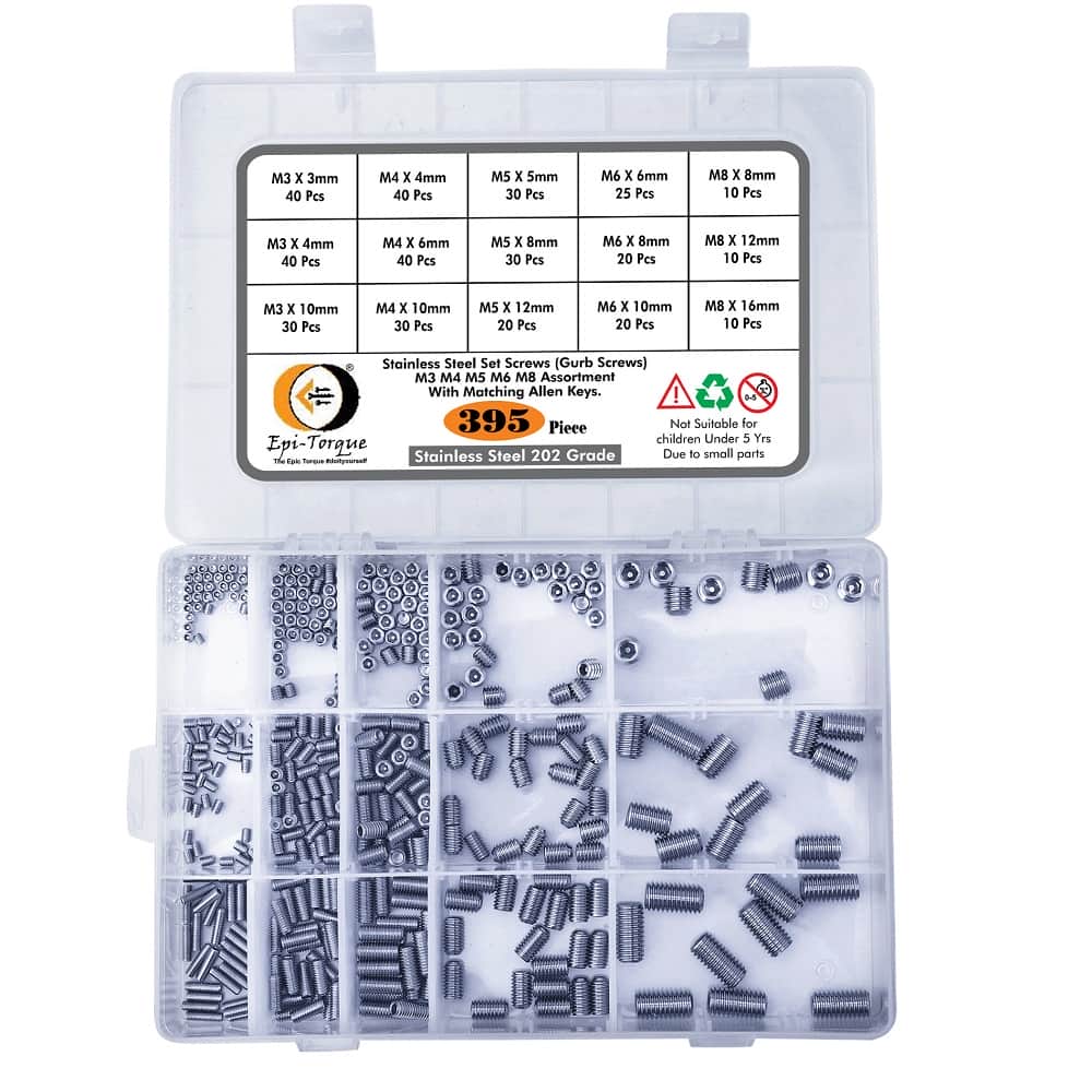 395 Pcs 15 Sizes Stainless Steel Socket Set Grub Screws Assortment Pack 2