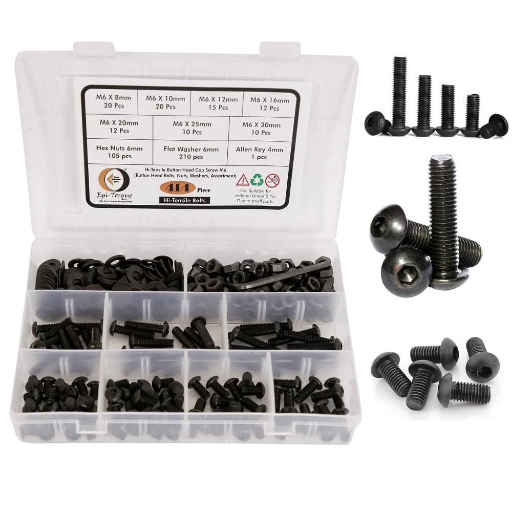 414 Pcs M6 Dia 10.9 Grade Hi Tensile Button Head Bolts Assortment Pack 1
