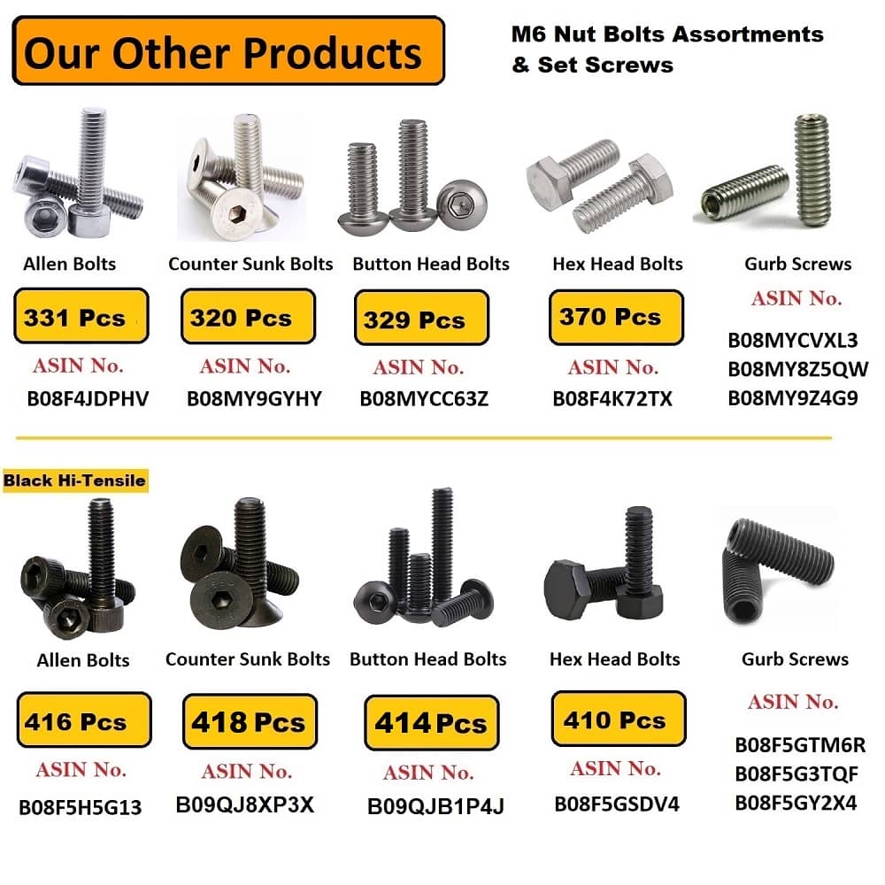 414 Pcs M6 Dia 10.9 Grade Hi Tensile Button Head Bolts Assortment Pack 7