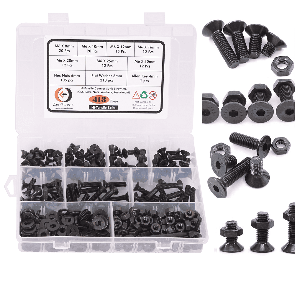 418 Pcs M6 Dia 10.9 Grade Hi Tensile Counter Sunk Bolts Assortment Pack 1