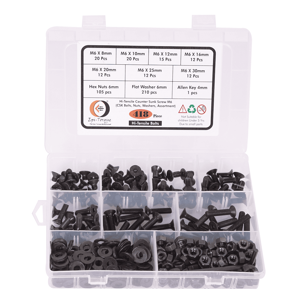 418 Pcs M6 Dia 10.9 Grade Hi Tensile Counter Sunk Bolts Assortment Pack 2