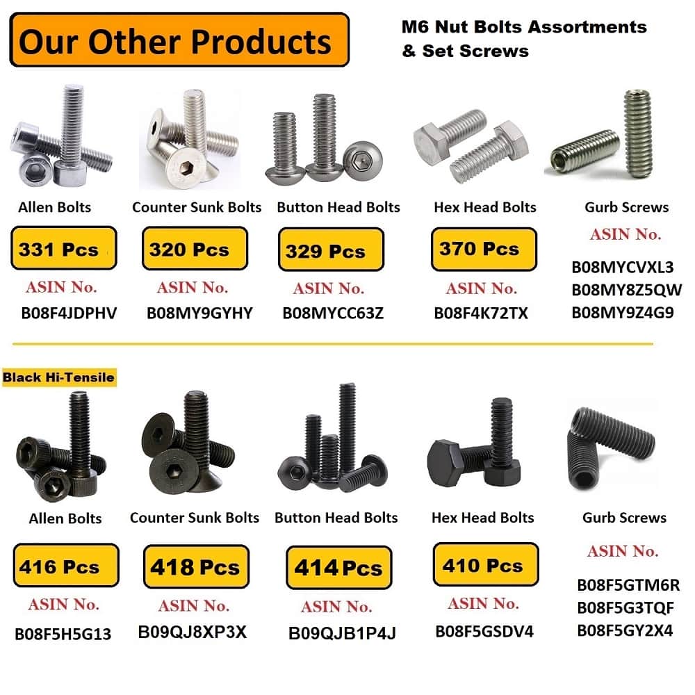 418 Pcs M6 Dia 10.9 Grade Hi Tensile Counter Sunk Bolts Assortment Pack 8