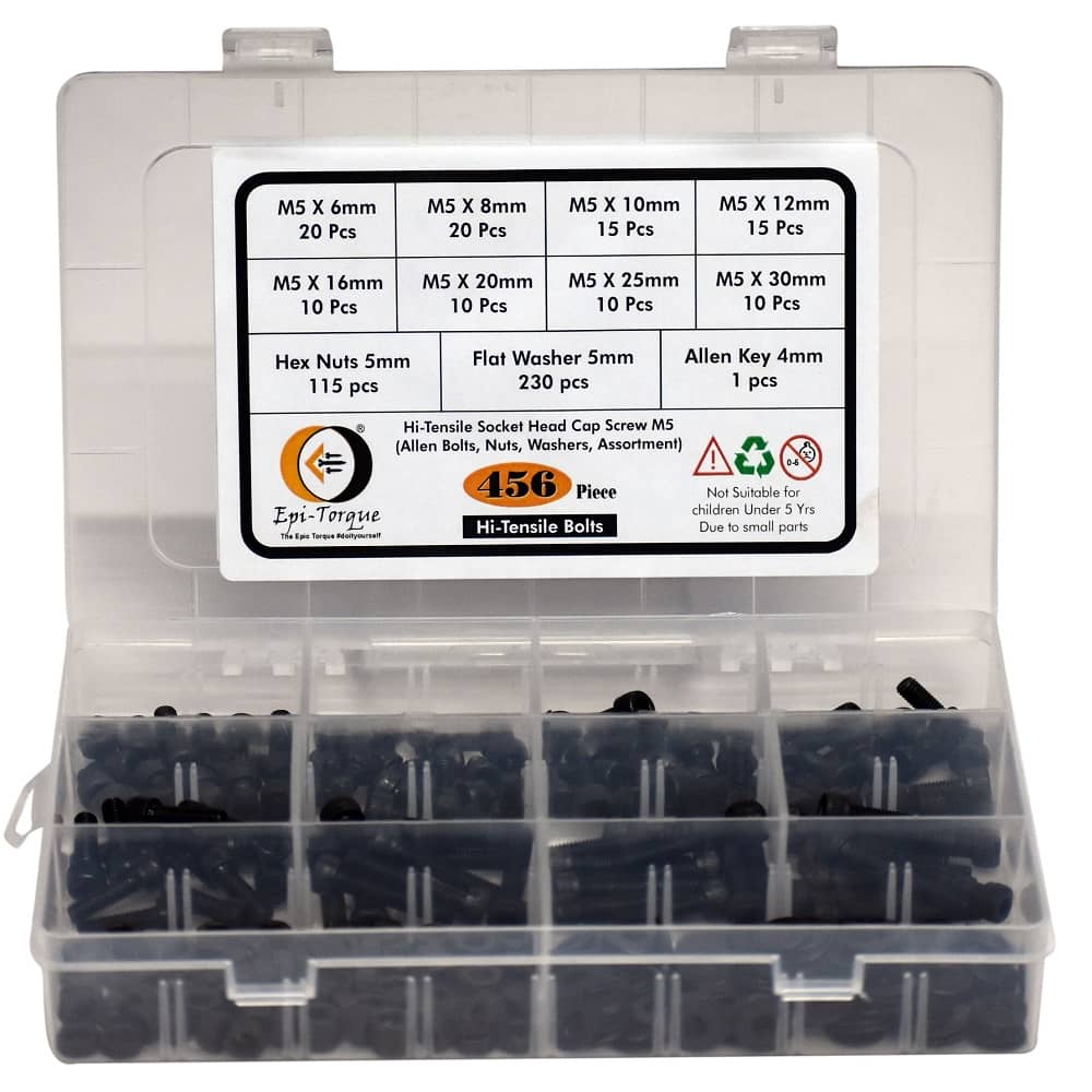 456 Pcs M5 Dia 12.9 Grade Hi Tensile Socket Head Allen Bolts Assortment Pack 4