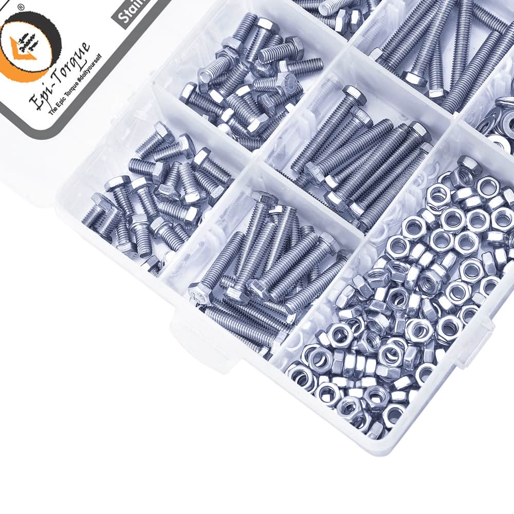 480 Pcs M5 Dia Stainless Steel Hex Head Bolts, Nuts, Washers Assortment Pack 3