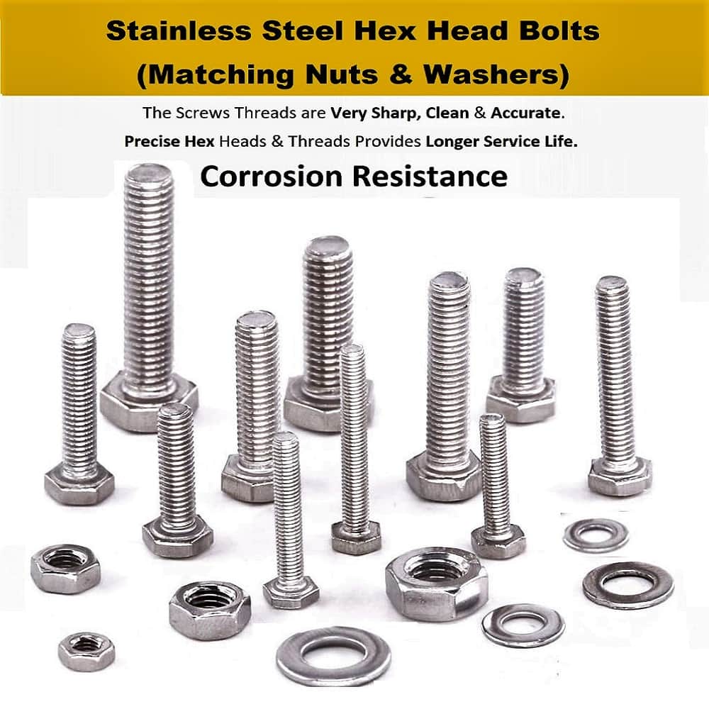 480 Pcs M5 Dia Stainless Steel Hex Head Bolts, Nuts, Washers Assortment Pack 4