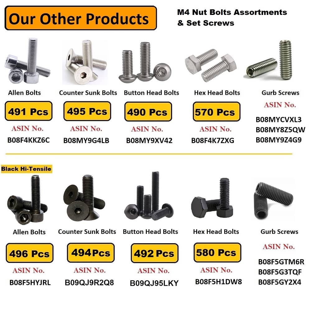 490 Pcs M4 Dia Stainless Steel Button Head Bolt Assortment Pack 7