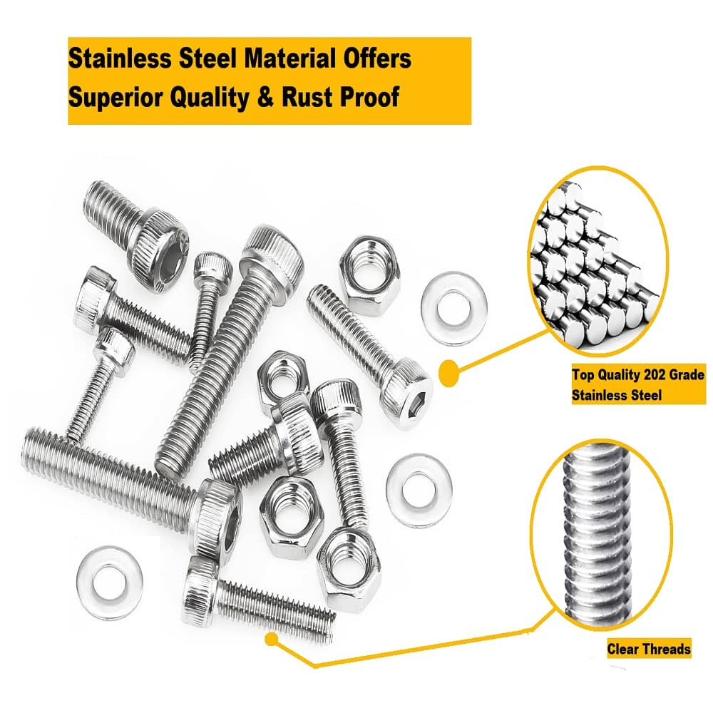 491 Pcs M4 Dia Stainless Steel Socket Head Allen Bolts Assortment Pack 3