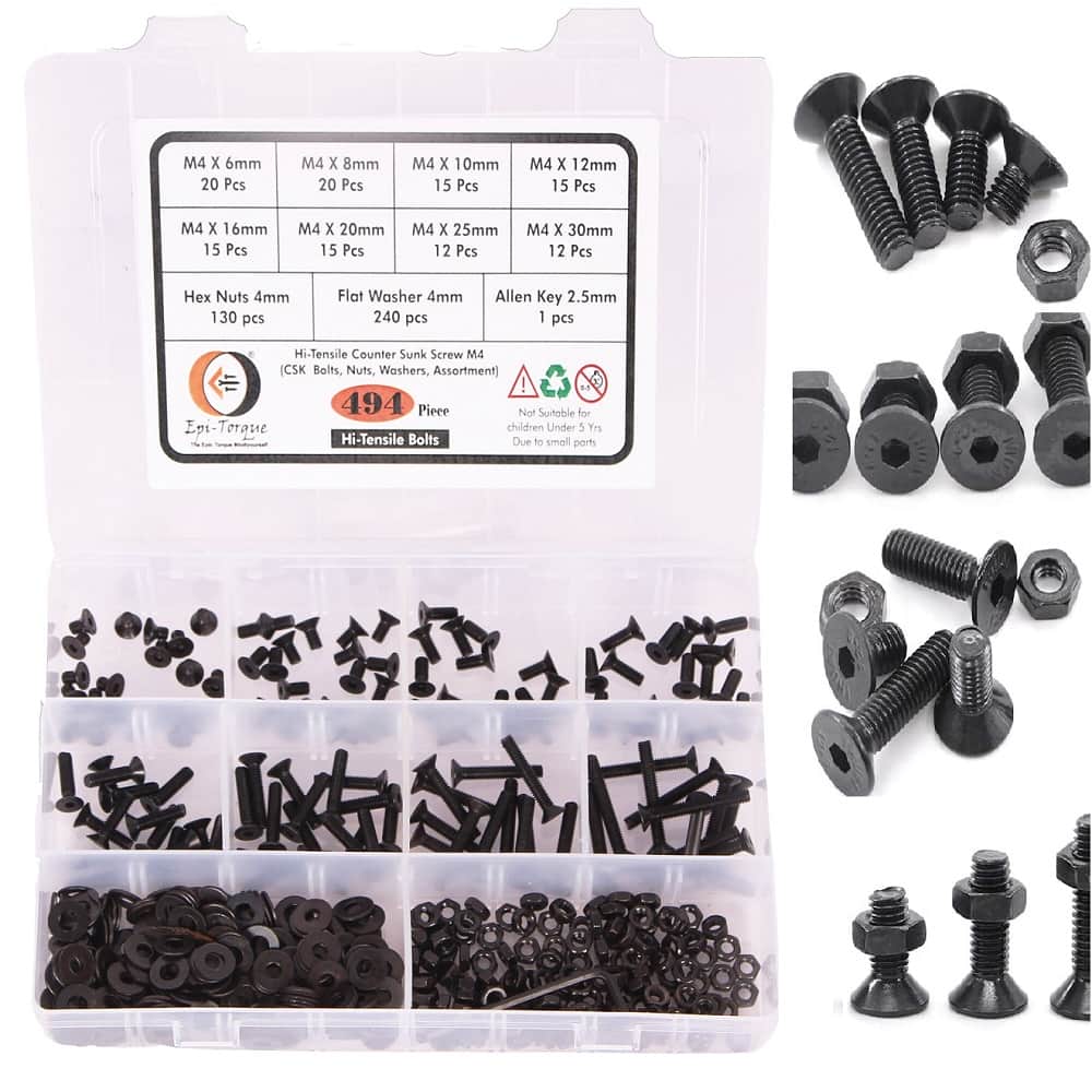 494 Pcs M4 Dia 10.9 Grade Hi Tensile Counter Sunk Bolts Assortment Pack 1