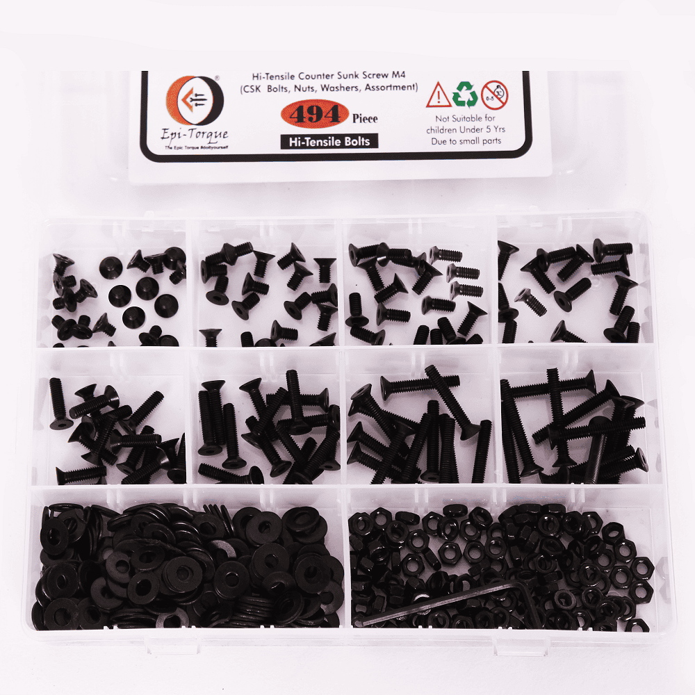 494 Pcs M4 Dia 10.9 Grade Hi Tensile Counter Sunk Bolts Assortment Pack 2