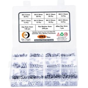 495 Pcs Stainless Steel M4 Dia Socket CSK Flat Head Bolts With Matching Accessories Assortment Pack