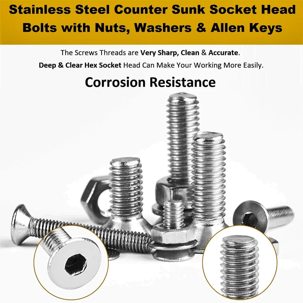 495 Pcs M4 Dia Stainless Steel Counter Sunk Bolts Assortment Pack 4