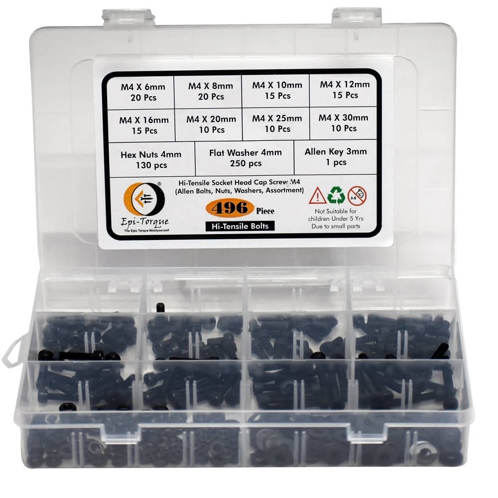 496 Pcs M4 Dia 12.9 Grade Hi Tensile Socket Head Allen Bolts Assortment Pack 4