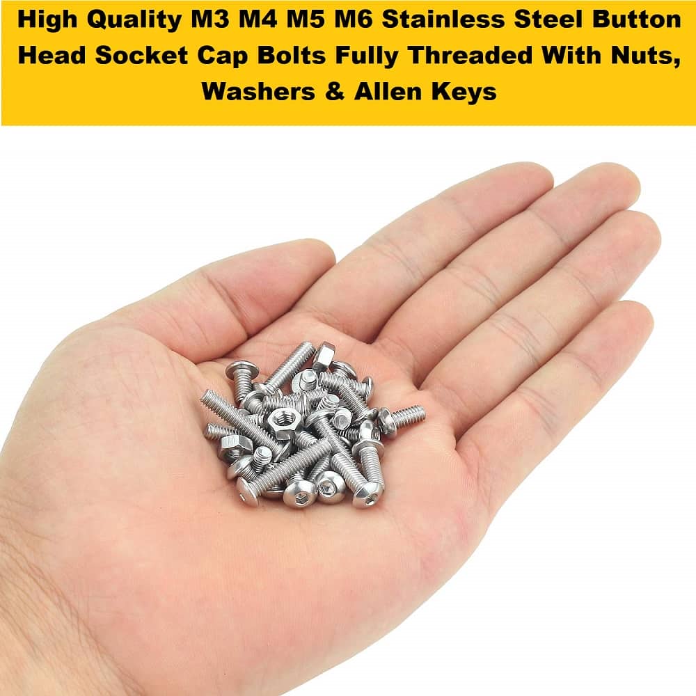 516 Pcs M3 M4 M5 M6 Dia Stainless Steel Button Head Bolt Assortment Pack 4