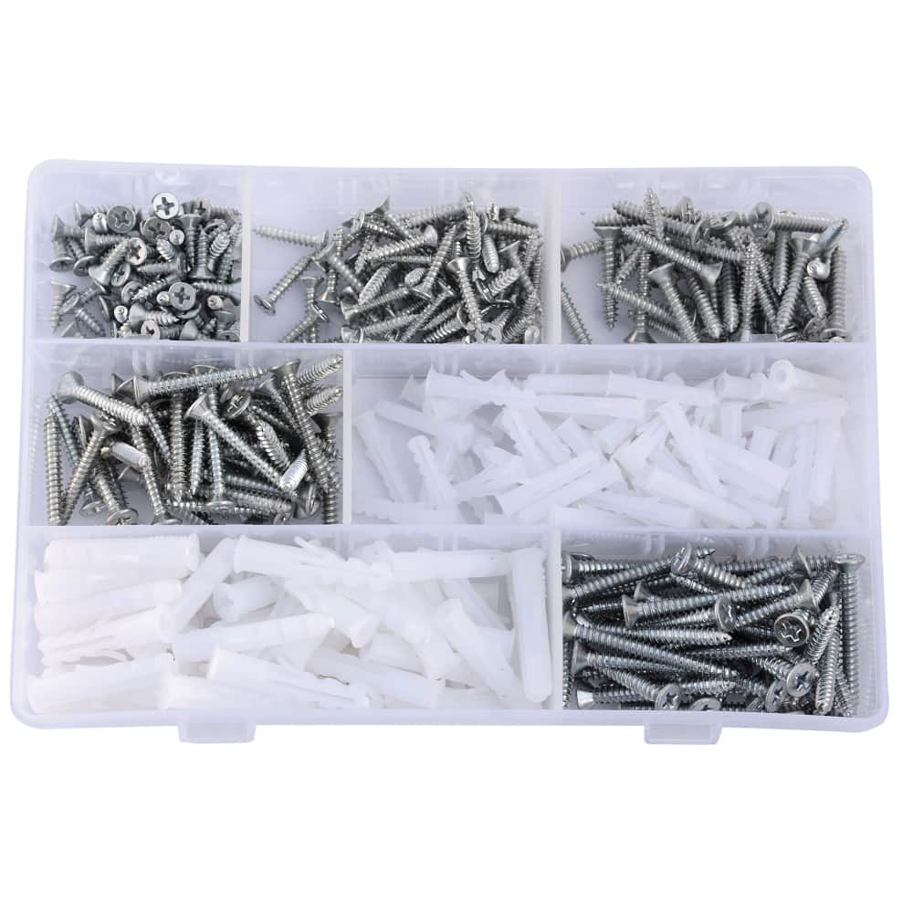 525 Pcs Zinc Plated Counter Sunk Phillip Head Screws & Plastic Rawl Plug Assortment 2