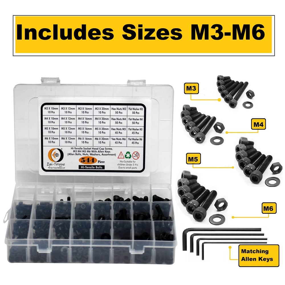 544 Pcs M3 M4 M5 M6 Dia 12.9 Grade Hi Tensile Socket Head Allen Bolts Assortment Pack 3