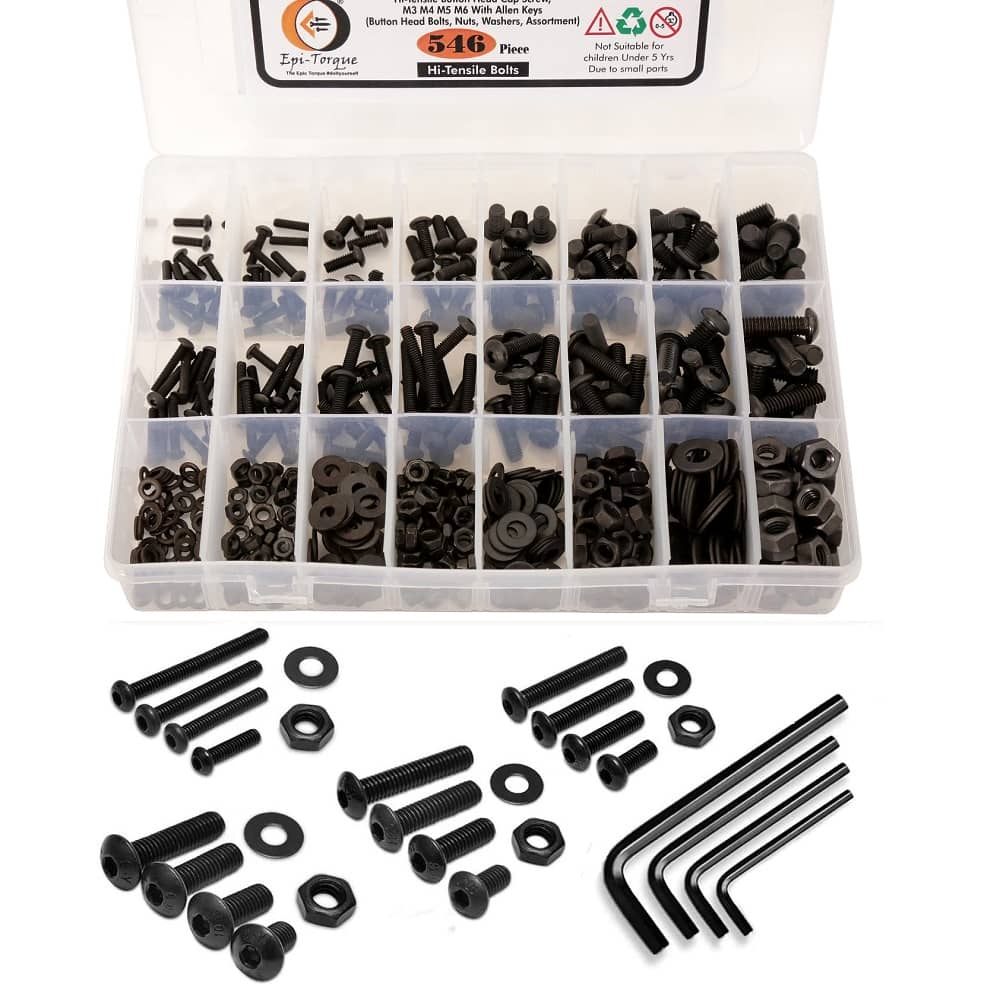 546 Pcs M3 M4 M5 M6 Dia 10.9 Grade Hi Tensile Button Head Bolts Assortment Pack 1