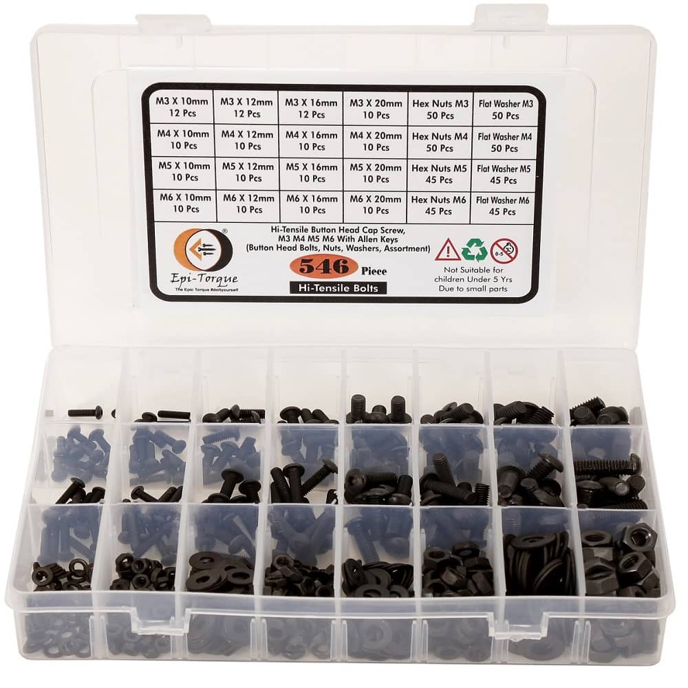 546 Pcs M3 M4 M5 M6 Dia 10.9 Grade Hi Tensile Button Head Bolts Assortment Pack 2