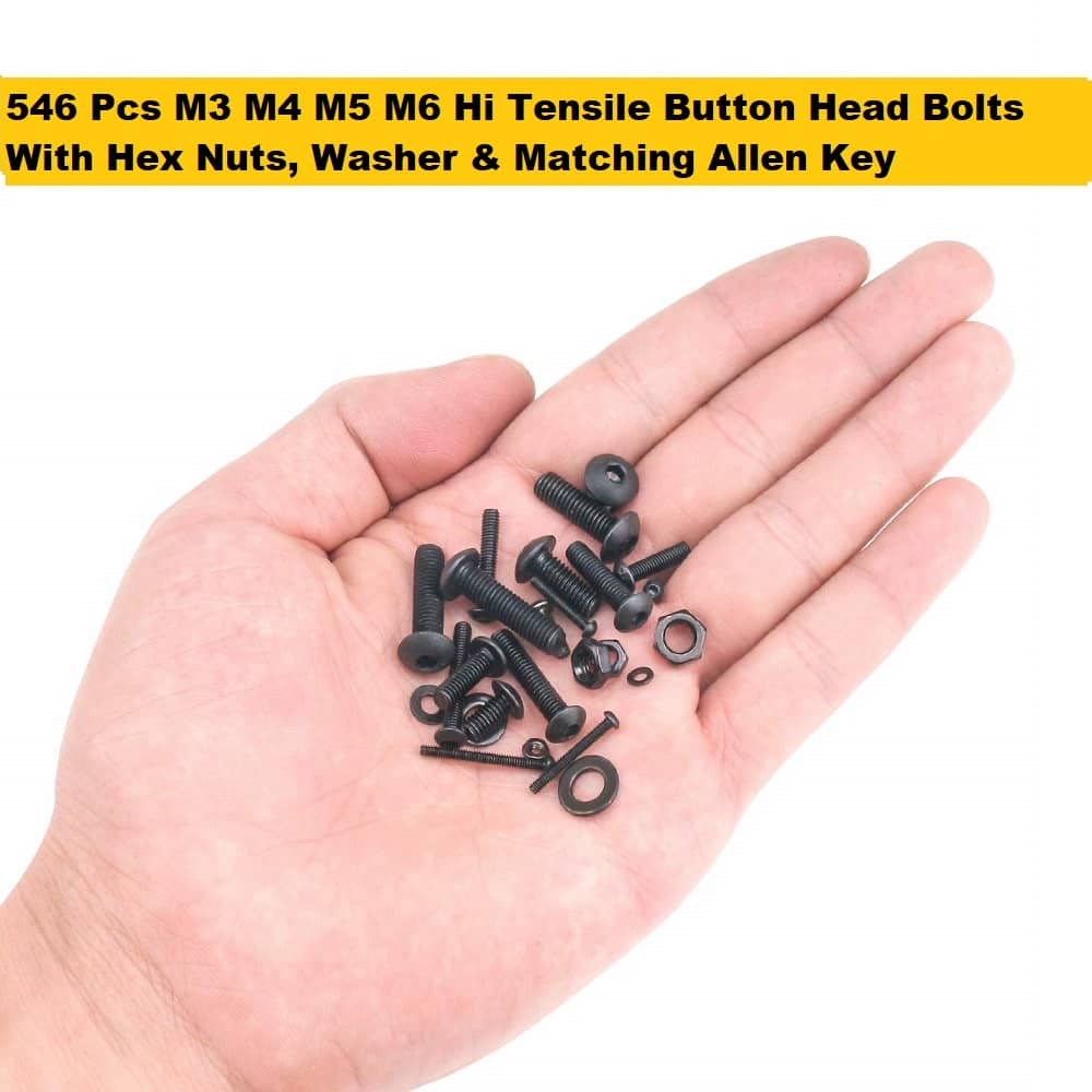 546 Pcs M3 M4 M5 M6 Dia 10.9 Grade Hi Tensile Button Head Bolts Assortment Pack 5