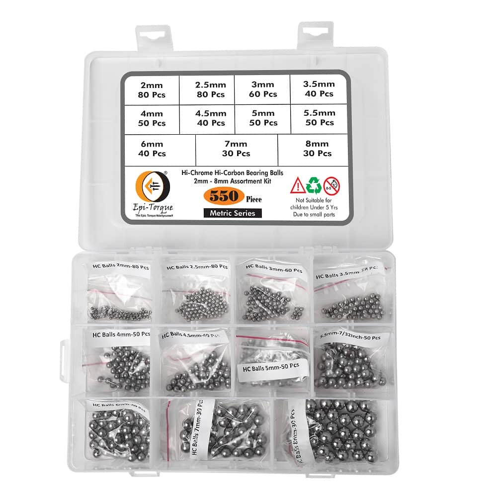 550 Pcs High Chrome High Carbon Steel Balls Metric Series Assortment Pack 2