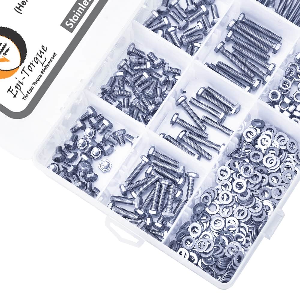 570 Pcs M4 Dia Stainless Steel Hex Head Bolts, Nuts, Washers Assortment Pack 3