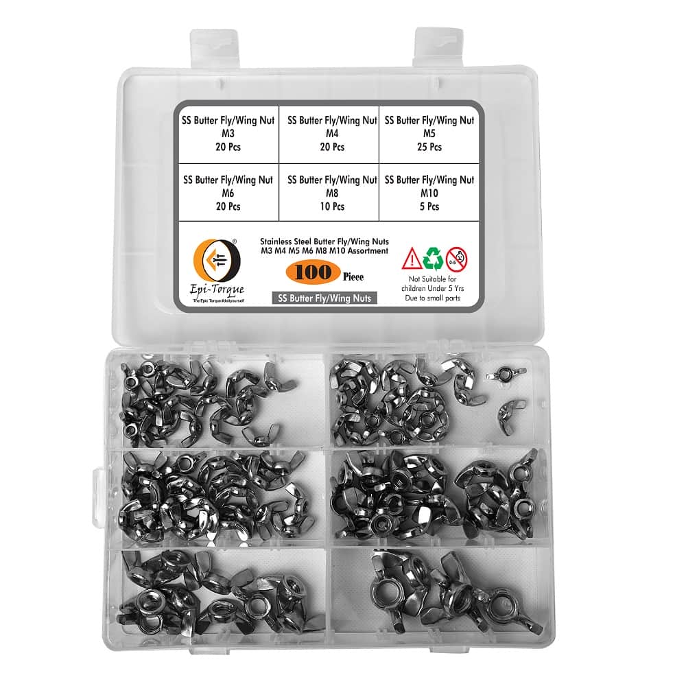 6 Sizes Butterfly Wing Nuts Assortment Kit, M3 M4 M5 M6 M8 M10 Sizes Stainless Steel Wing Nuts Fasteners 2