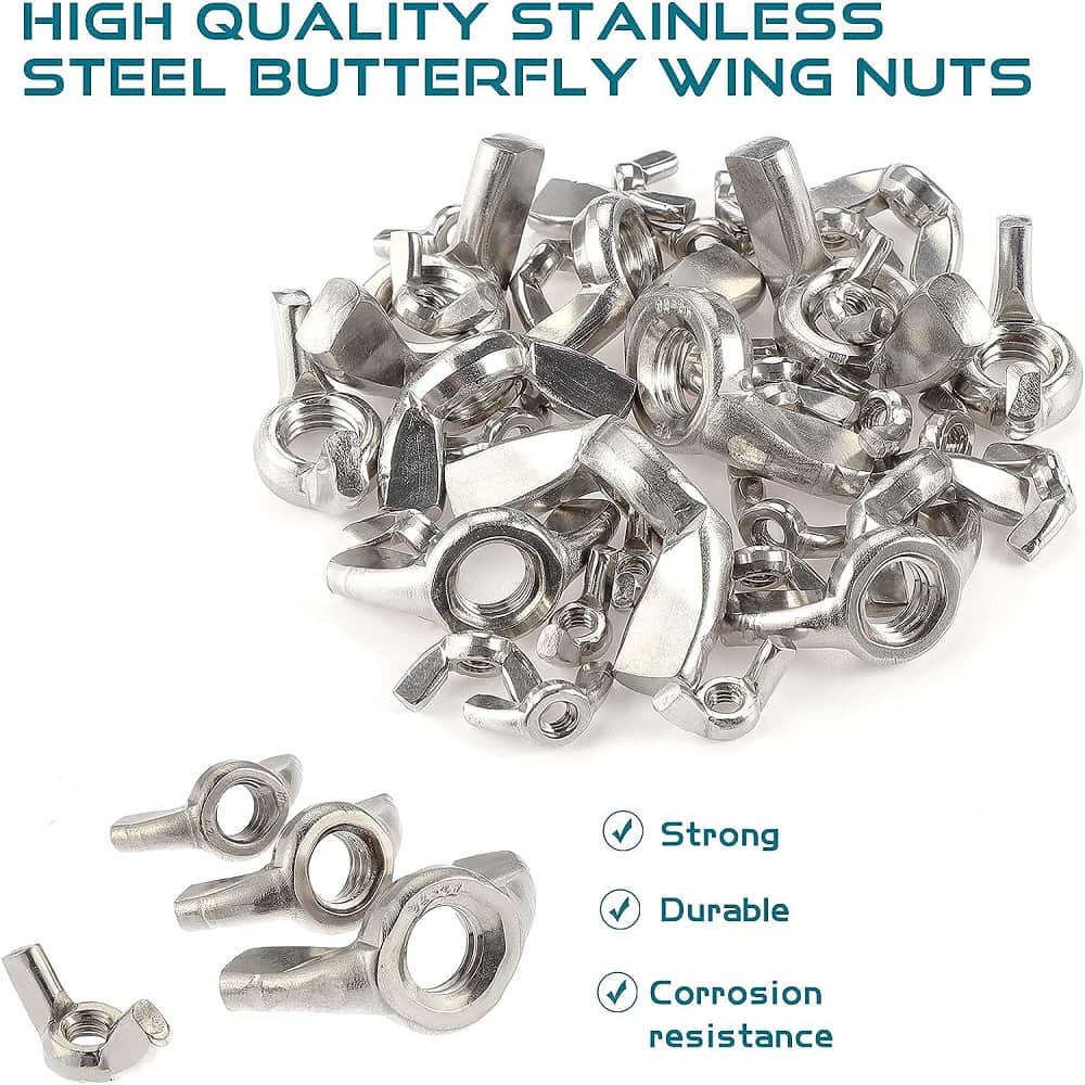 6 Sizes Butterfly Wing Nuts Assortment Kit, M3 M4 M5 M6 M8 M10 Sizes Stainless Steel Wing Nuts Fasteners 7