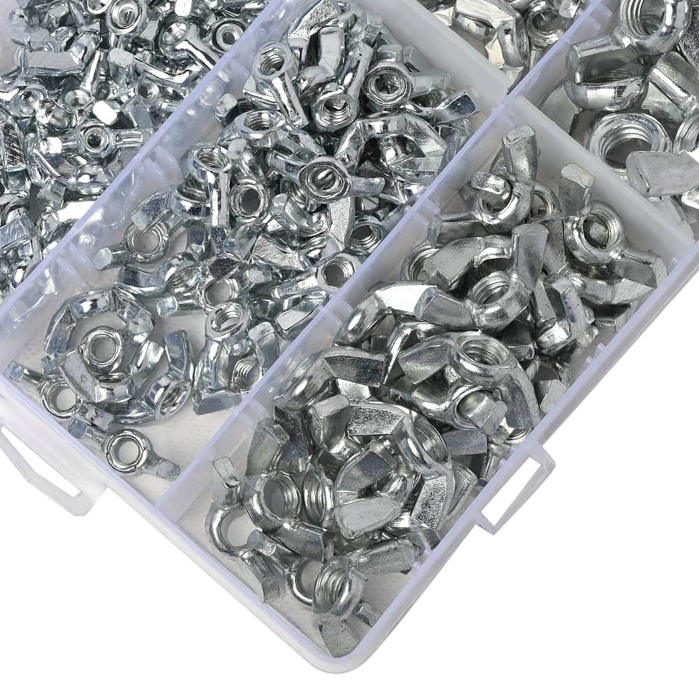 6 Sizes Butterfly Wing Nuts Assortment Kit, M3 M4 M5 M6 M8 M10 Sizes Zinc Plated Wing Nuts Fasteners 2