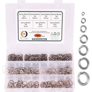 705 Pcs Stainless Steel Spring Lock Split Lock Washer 7 Sizes M3-M12 Assortment Pack