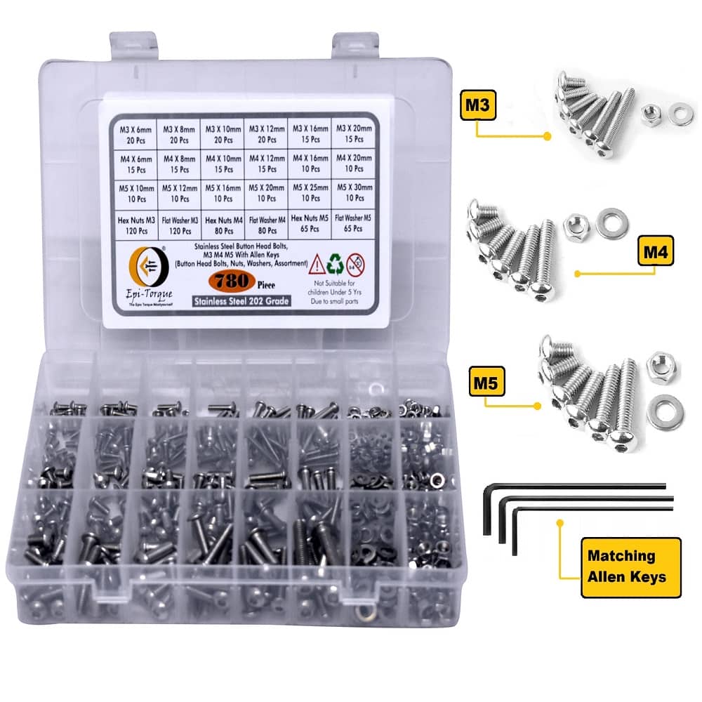 780 Pcs M3 M4 M5 Dia Stainless Steel Button Head Bolt Assortment Pack 2