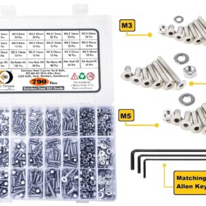 790 Pcs Stainless Steel M3 M4 M5 Dia Socket CSK Flat Head Bolts With Matching Accessories Assortment Pack