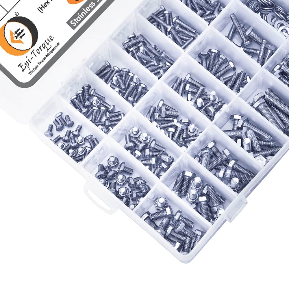 820 Pcs M3 M4 M5 Dia Stainless Steel Hex Head Bolts, Nuts, Washers Assortment Pack 3