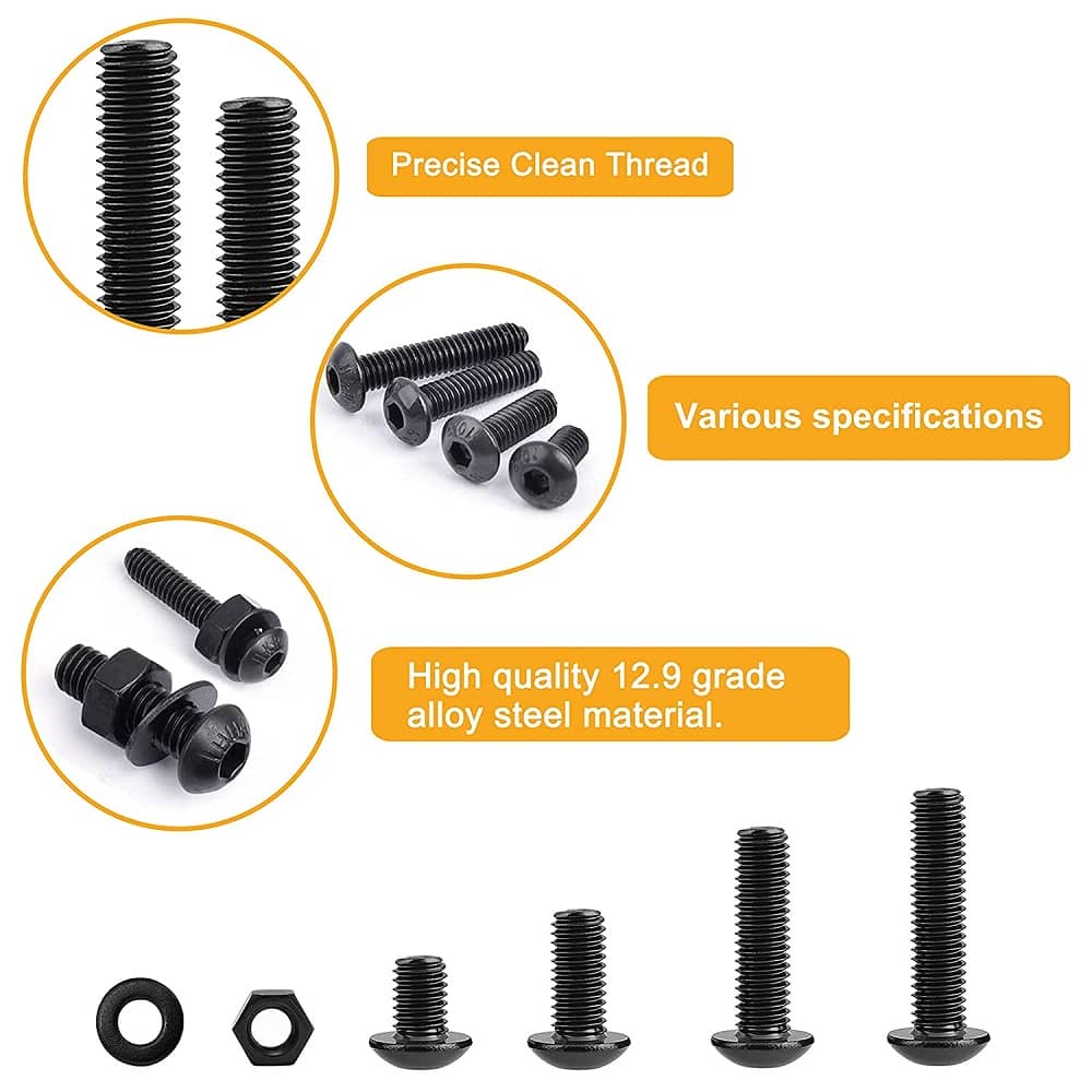 825 Pcs M3 M4 M5 Dia 10.9 Grade Hi Tensile Button Head Bolts Assortment Pack 6